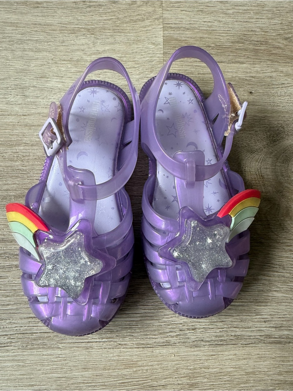 Mini Melissa Possession Rainbow Star Jelly Sandals Purple Toddler Size 10